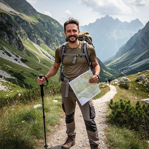 Hikers traversing a rocky path along the edge of a cliff, with stunning views of the valley below.